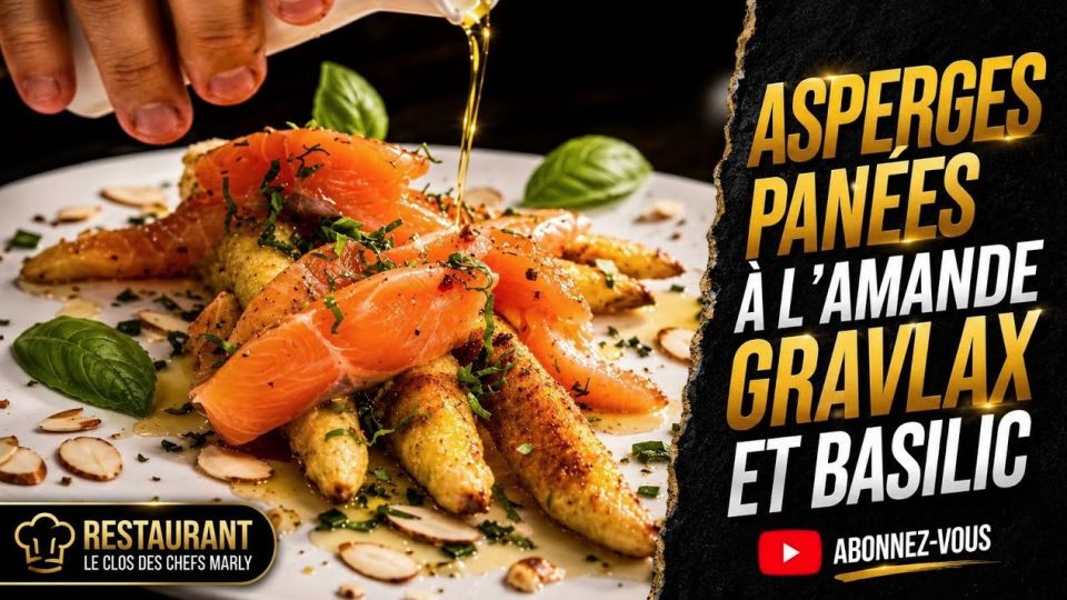 A feu doux : Le Clos des Chefs #2 Asperges panées à l'amande, gravlax et basilic