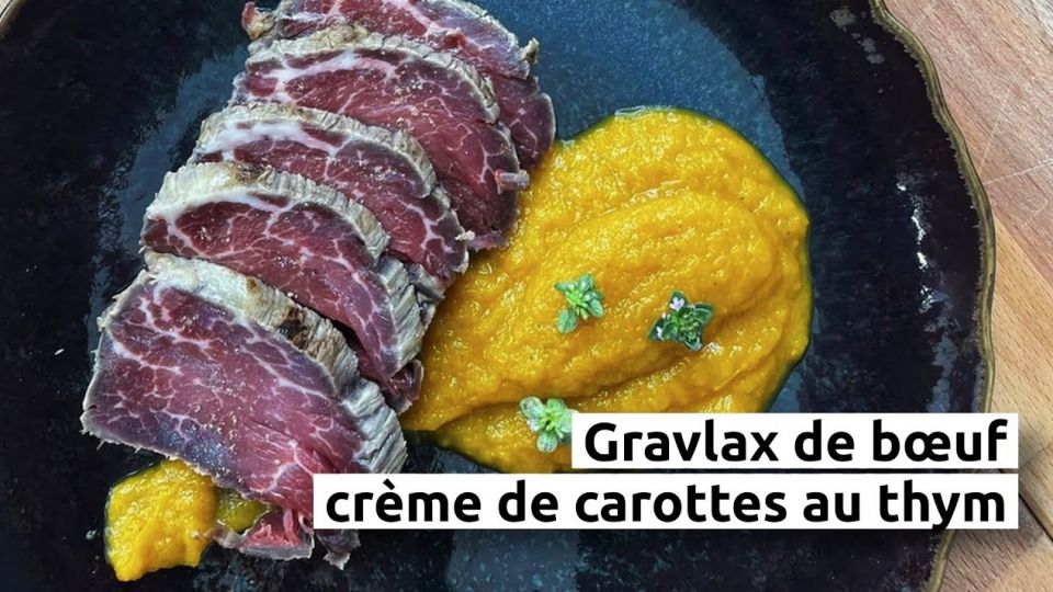 A feu doux : Jacques-Table à vin #04 Gravlax de boeuf & crème de carottes au thym
