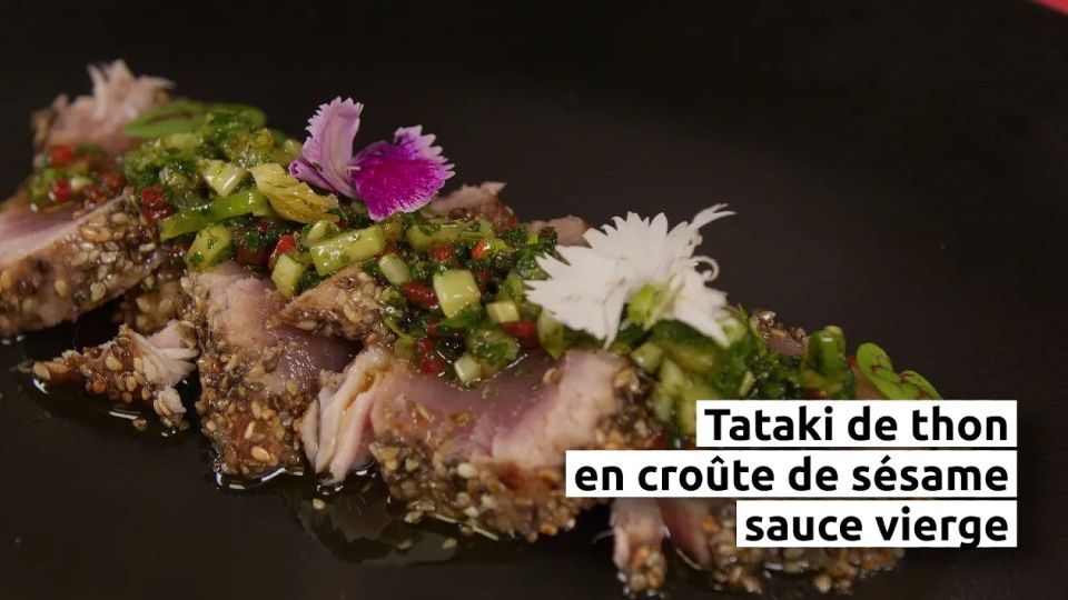A feu doux : Les Fines Herbes, #3 Tataki de thon en croûte de sésame et sauce vierge