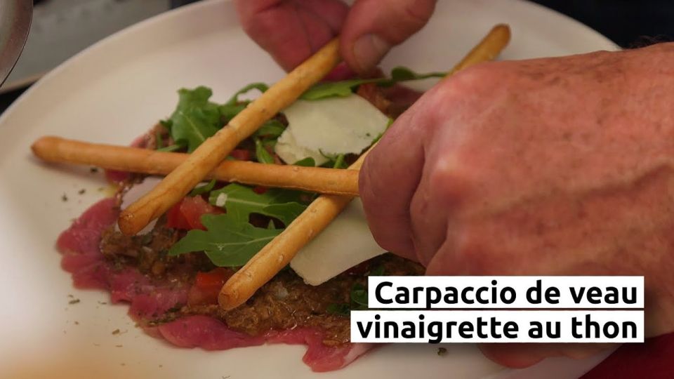A feu doux : Les Fines Herbes, #4 Carpaccio de veau, vinaigrette au thon