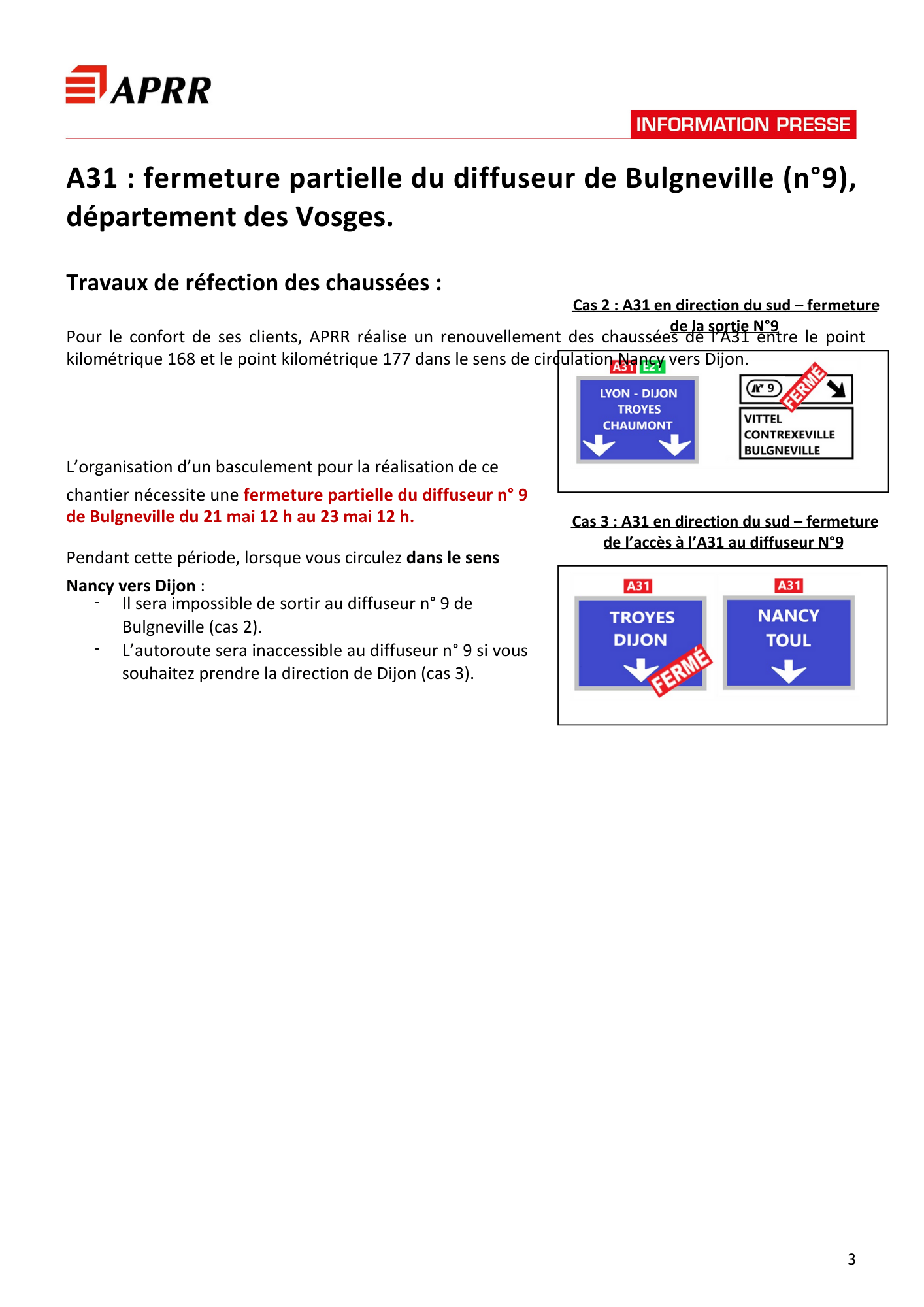 Fermeture partielle bulgnéville