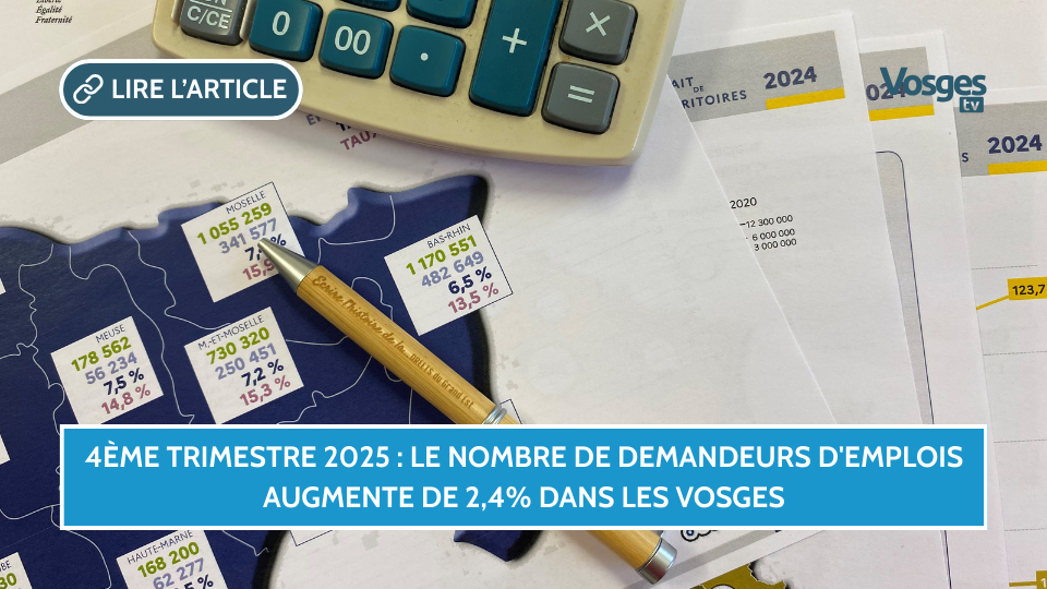 Demandeurs d'emplois : + 2,4% dans les Vosges au quatrième trimestre 2025